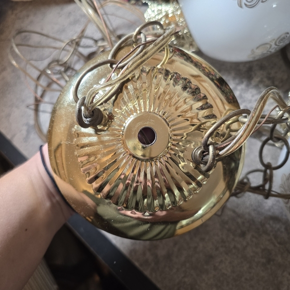 Vtg MCM Glass Globe Hanging Ceiling Swag Light Pendants Lamp Gold Hollywood Rege - Picture 9 of 10